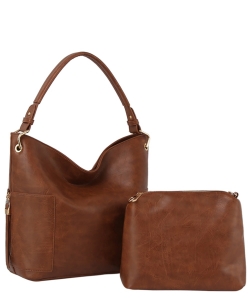 Fashion Side Zip Pocket 2-in-1 Shouler Bag QF-0088-M BROWN